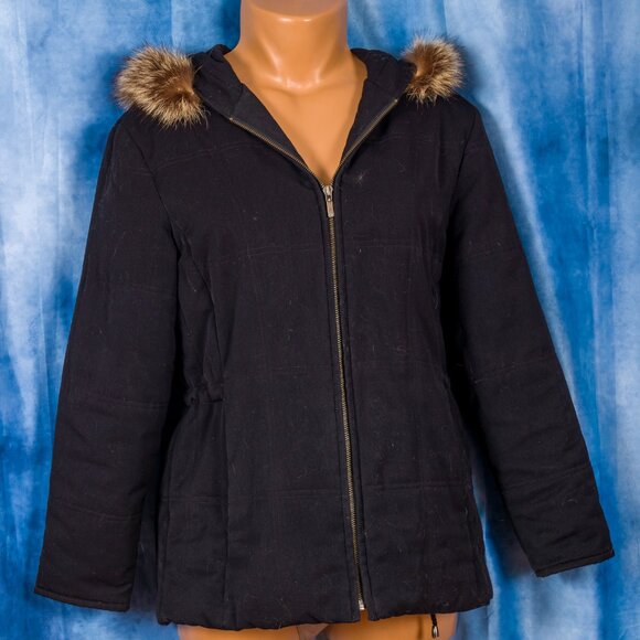 Anne Klein Black Winter Winter Jacket w a Fur Trimmed Hood Size S - Picture 2 of 4